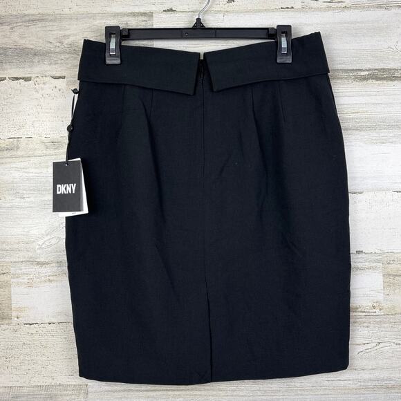 DKNY Womens 6 black Nikki Beach skirt lined pencil midi knee skirt tie front new - Picture 3 of 8